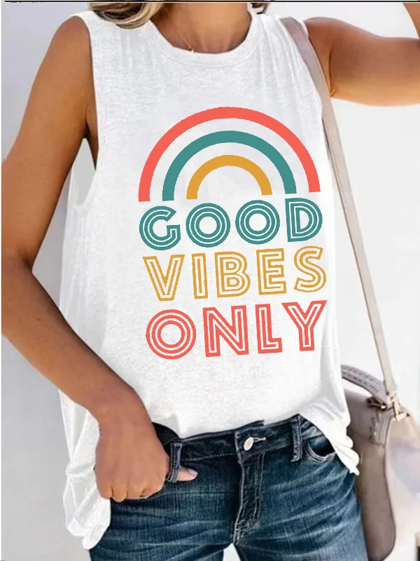 

Sporty Good Vibes Only Women Tank Top Rainbow Pattern Cool Ladies Undershirt Quick-drying All Match Sleeveless Shirt