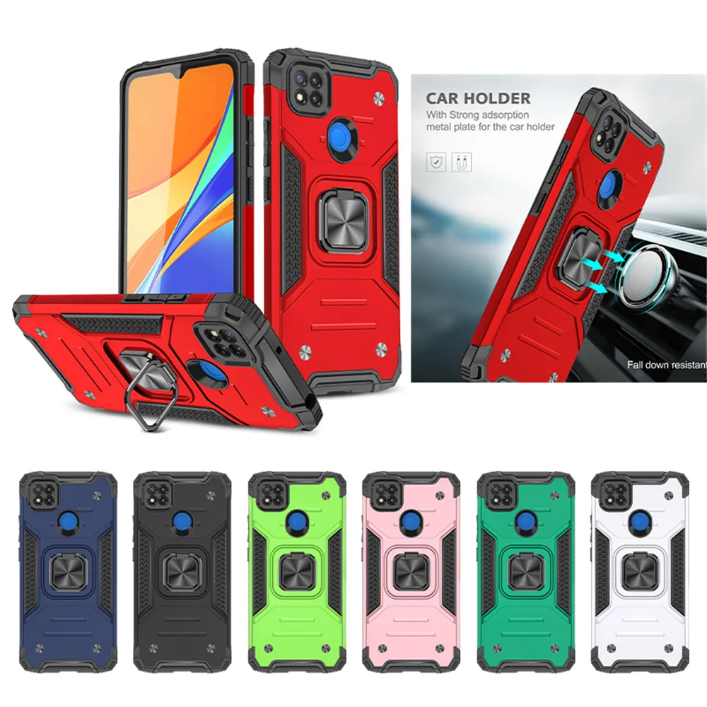 

Redmi 9C Armor Shockproof Case For Xiaomi Redmi 9C NFC Luxury Military Protection Bumper Defender Magnet Car Holder Ring Cover