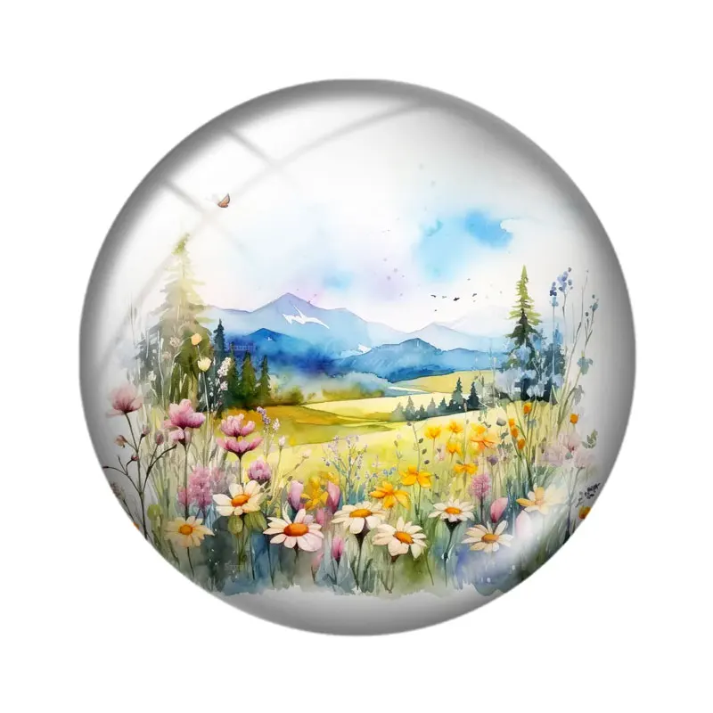 Поле цветы полевой пейзаж Clipart mix 12 мм/18 мм/20 мм/25 мм круглый фотостекло кабошон