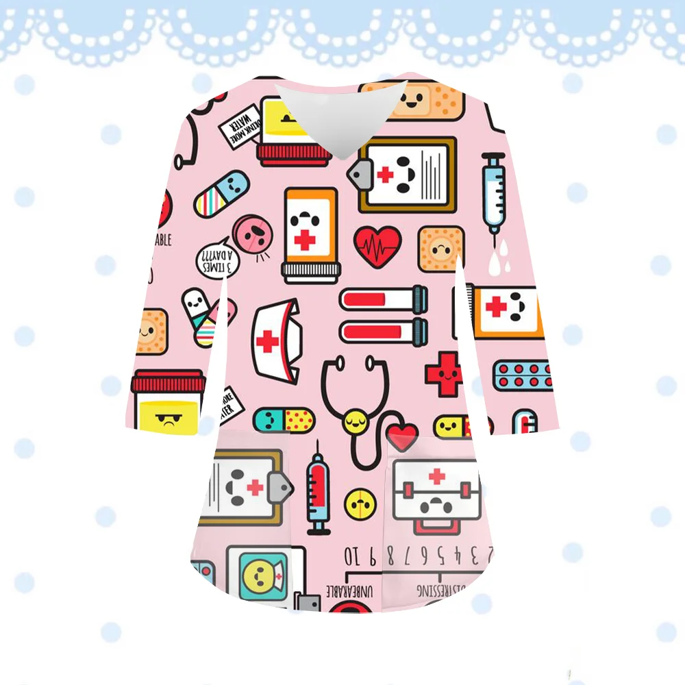 Униформа медсестры с героями мультфильмов 3D принт микроэластичная