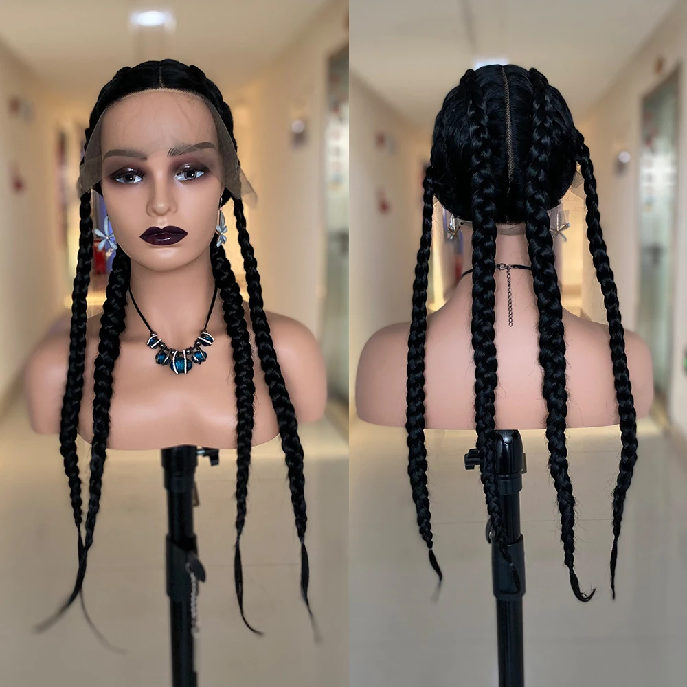 African American Box Lace Front Braid Hair Wig Synthetic Hair Wig 4 Double Dutch Box Braided Twist Lace Wigs For Black Women