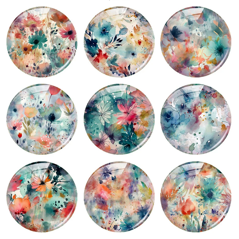 

Handmade Watercolor Flower Photo Glass Cabochon Flatback Charms Demo Flat Back Cameo For Diy Jewelry Making Finding Accessories