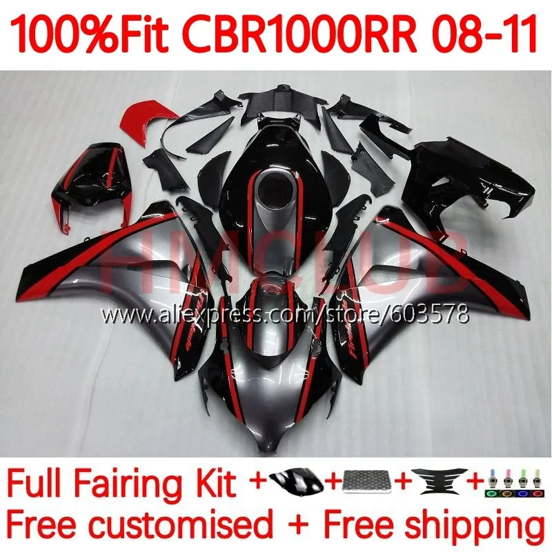 

Инъекция для HONDA CBR1000 CBR 1000 RR CC CBR1000RR 2008 2009 2010 CBR 1000RR 08 09 10 11 обтекатель OEM 113No.0 серебристо-красный