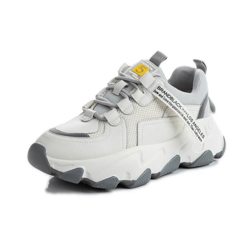 

Fashion New Genuine Leather Women Platform Sneakers Breathable Mesh Spring Sports Vulcanized Shoes Ladies Fashion Running Shoes