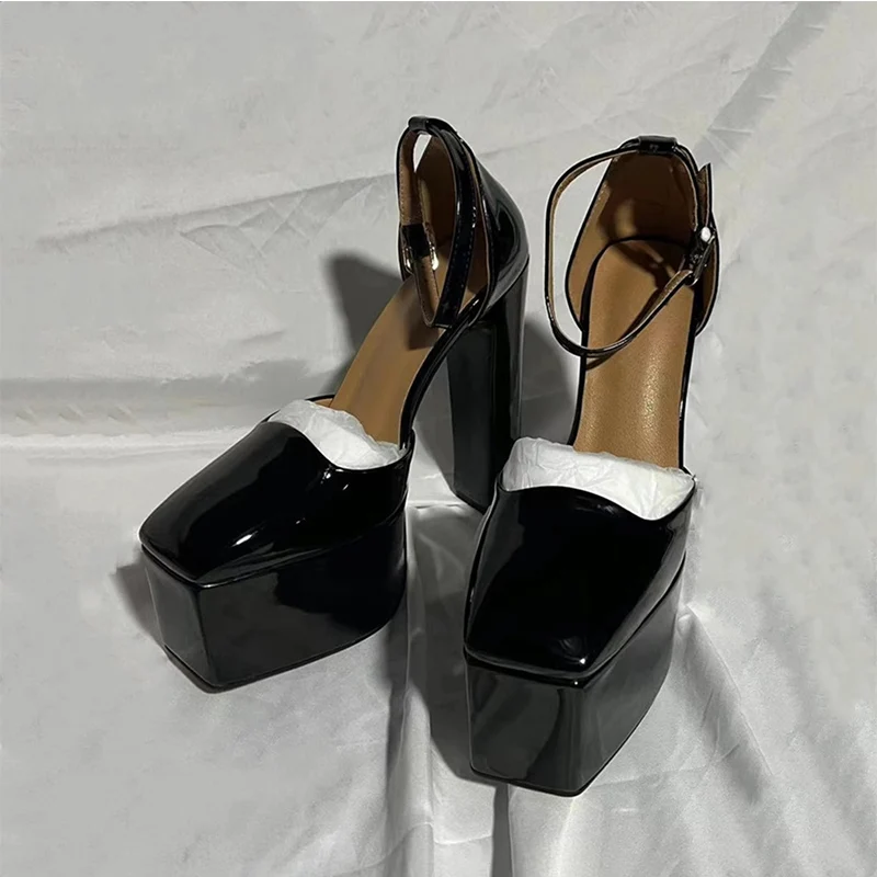 Туфли-лодочки женские на платформе квадратный каблук носок застежка высокий