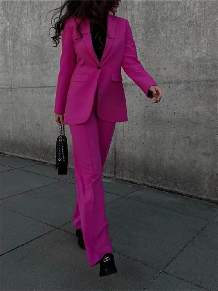 Брюки женские фуксия с высокой талией и прямыми штанинами |
