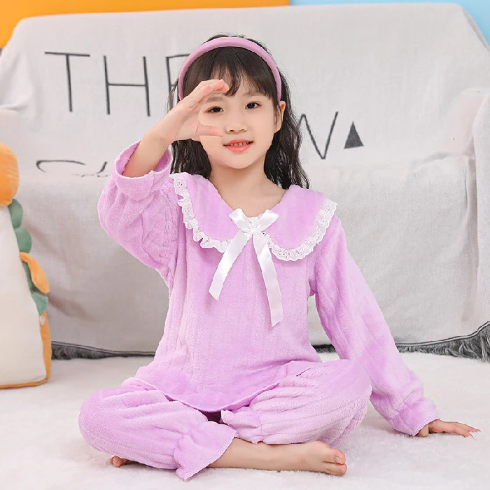 

Рождественская зимняя Пижама для детей, фланелевая плотная кружевная Пижама принцессы, детская теплая пижама из кораллового флиса с длинны...