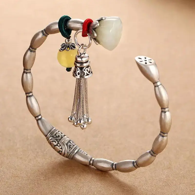 

Ancient Style Handmade Lotus Root White Gold-Plated Super Fairy Bracelet Natural Lotus Seedpod Temperament Bracelet for Elders