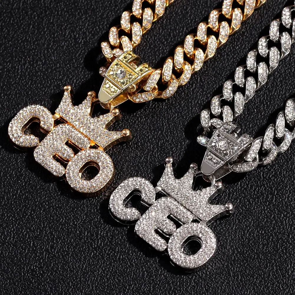 Кулон в стиле хип-хоп с короной и надписью Стразы кубинское ожерелье для женщин