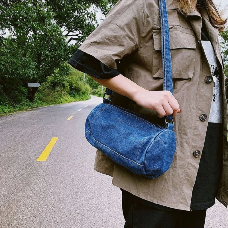 2022 New Denim Simple Handbags Cylinder Messenger Bag Literary Student Schoolbag Small Bag Canvas Mobile Phone shoulder Bags