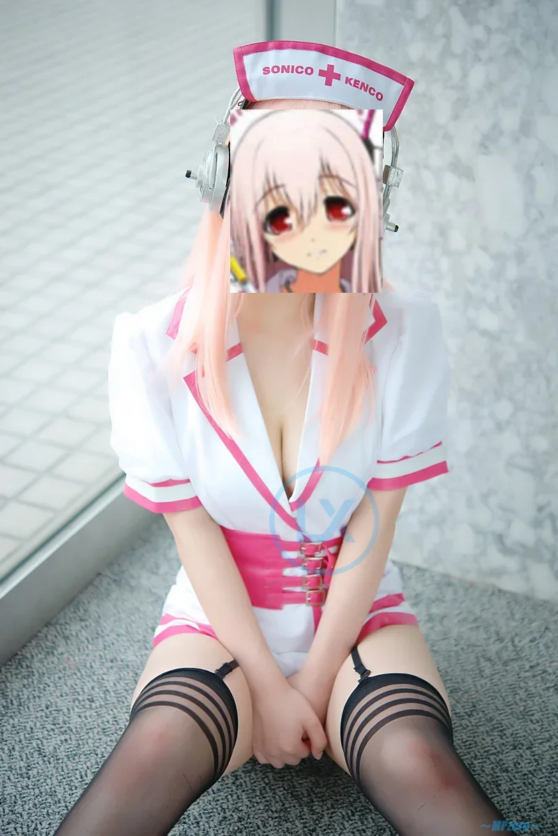 Аниме Super Sonico SONICOMI униформа медсестры косплей костюм наряд одежда на Хэллоуин