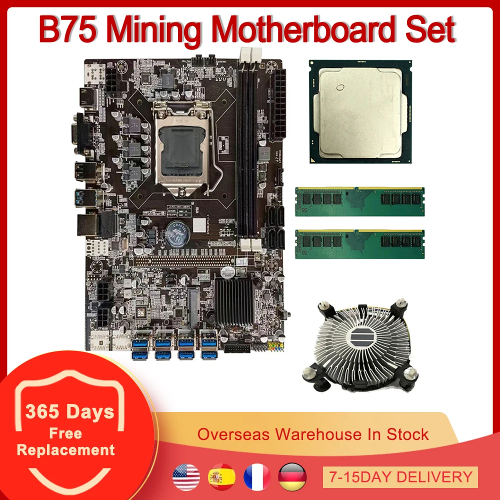 

Набор материнской платы для майнинга BTC B75, комплект с случайным ЦП LGA 1155 DDR3, процессор с поддержкой 8 GPU, графическая карта SATA USB3.0 ETH Miner