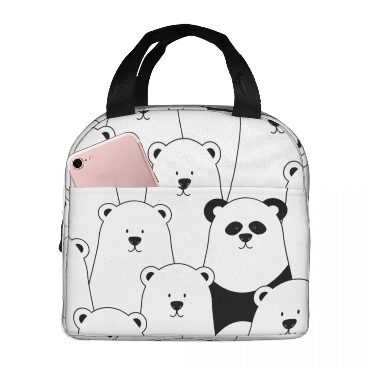 

Funny White Polar Bears And Panda Lunch Bag Portable Insulated Thermal Cooler Bento Lunch Box Tote Picnic Storage Bag Pouch