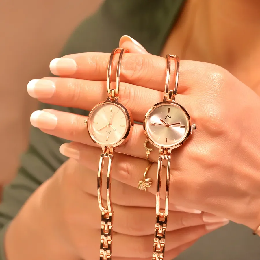 Bracelet Watches Luxury Fashion Rose Gold Alloy Small Quartz Watch Qualities Simple Ladies Wristwatches Female Chain Clock