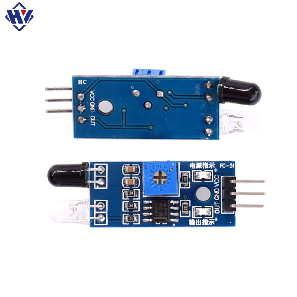 

robot diffuse reflection infrared obstacle avoidance sensor module DC 3V-5V switch VCC-VCC GND-GND OUT-IO connection