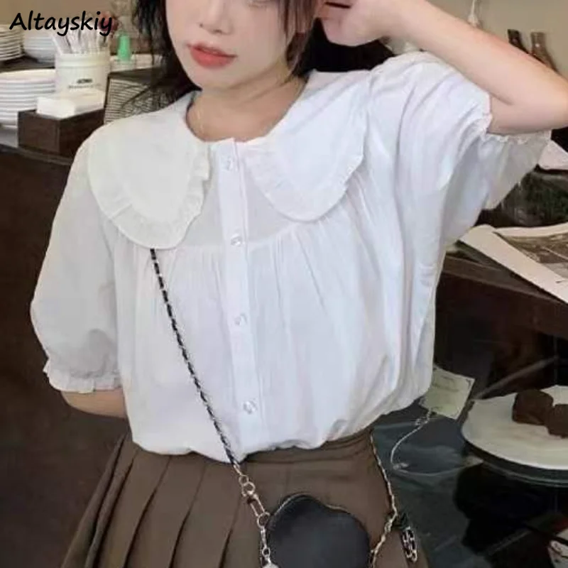 

Peter Pan Collar Shirts Women White Tender Loose Casual Puff Sleeve Sweet Summer French Style Fashion Preppy Stylish Ins Elegant