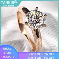 yanhui tibetan silver s925 rose gold color filled anti allergy simple solitaire 2 0ct wedding rings for woman gift jewelry r170