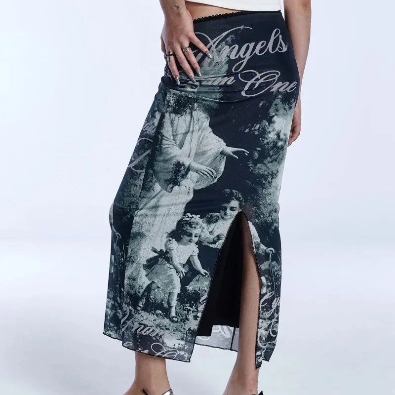 Женская длинная облегающая юбка с принтом ангела