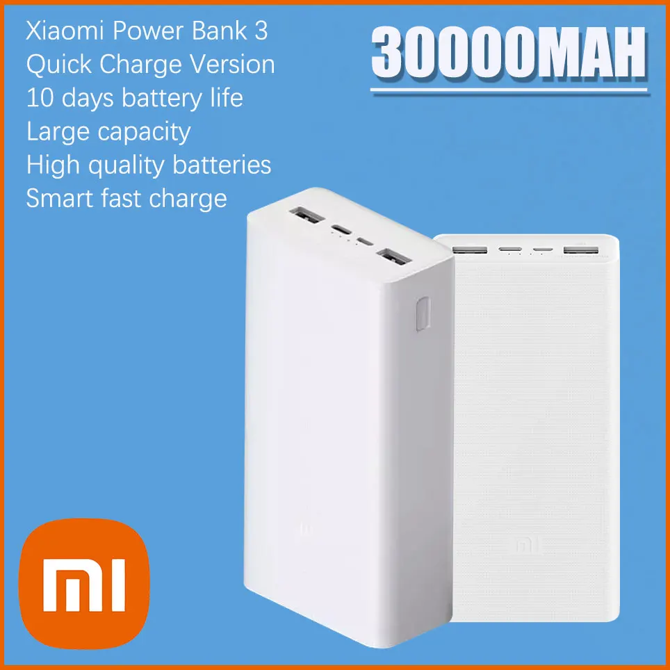 

Xiaomi Power bank 3 30000mAh PB3018ZM 3 USB Type C 18W Fast Charging Portable Mi Powerbank 30000mAh External Battery Poverbank