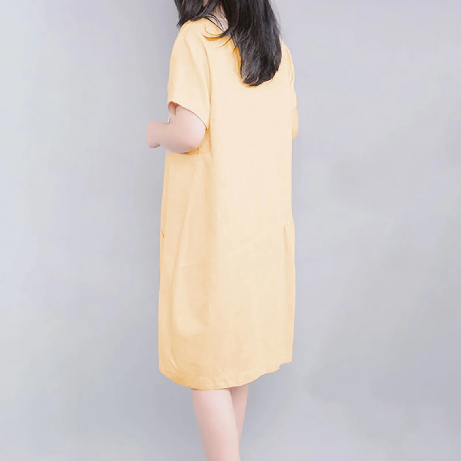 

Women Casual Loose Soft Crewneck Short Sleeve Tie Pockets Swing T Shirt Dress