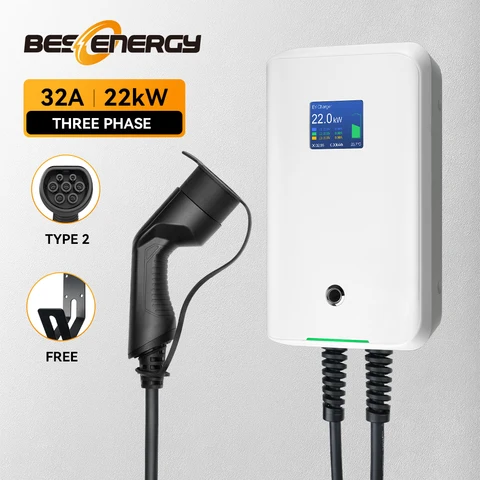 BESEN новая зарядная станция для электромобиля 32A 3 фазы 22 кВт EV автомобильное зарядное устройство Wallbox Тип 2 кабель Wallmount с кабелем 6 м