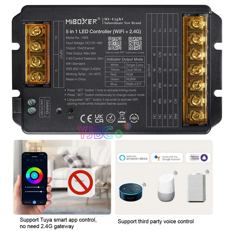 Miboxer 12 В ~ 48 30A WiFi 5 в 1 светодиодный контроллер Одноцветный/двойной белый/RGB/RGBW/RGB + CCT