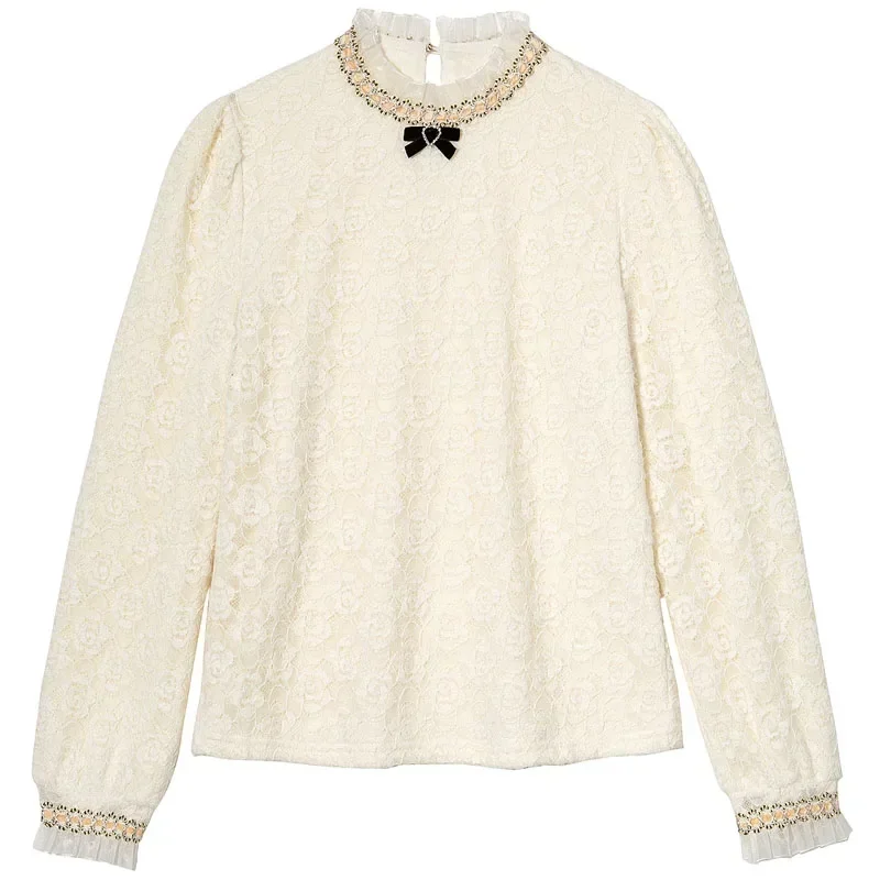 Новая кружевная женская блузка с рюшами и бантом бархатная утепленная длинными