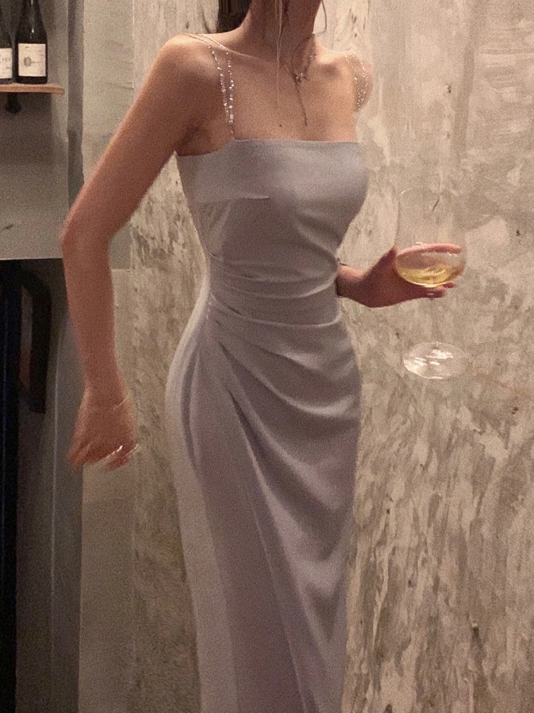 

Vintage Sexy Slim Off Shoulder Sling Dresses for Women Party Backless Prom Evening Fashion Sleeveless Dress Elegant Summer 2022