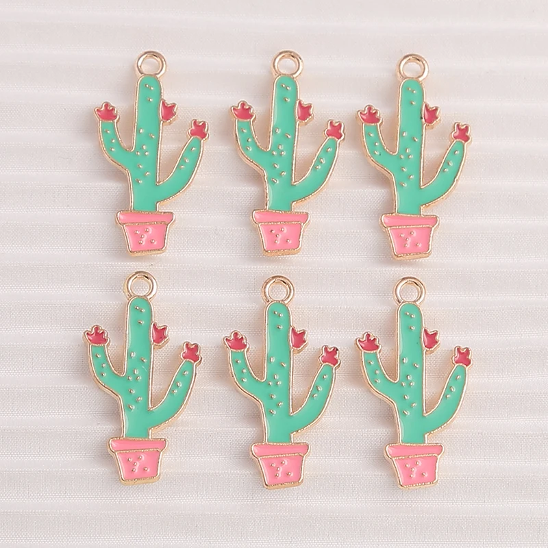 

10pcs 14x29mm Cute Enamel Plant Cactus Charms for Making DIY Drop Earrings Pendants Necklaces Handmade Keychain Jewelry Findings