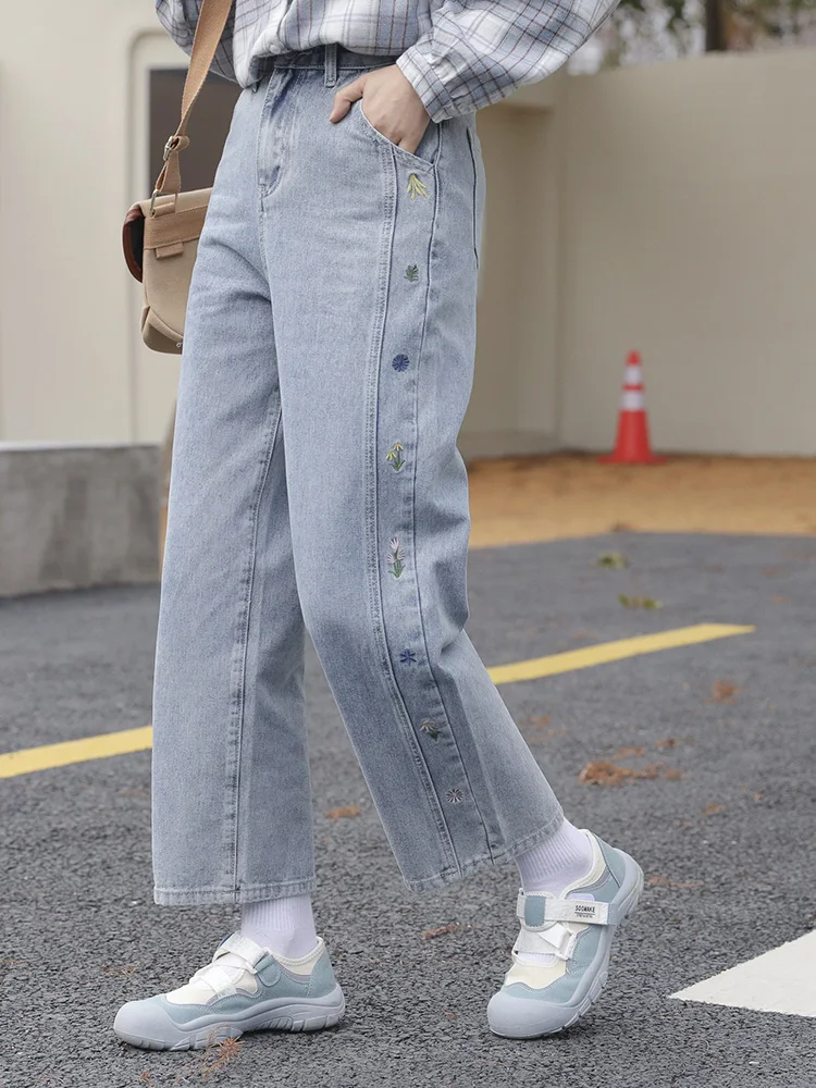 

Женские джинсы с высокой талией, модные корейские джинсовые брюки с широкими штанинами, уличная одежда в японском стиле, модные японские дж...