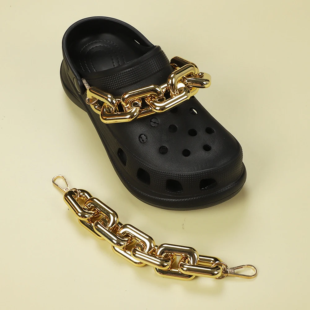 Single Sale Chain Lace Croc Shoes Charms Rose Gold Black Accessories Jibz For Croc Clogs Shoe Decorations DIY Chid Kids Gifts