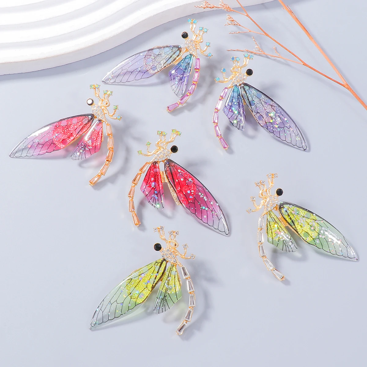 Новинка 2024 трендовые красочные серьги в виде стрекозы из акриловой смолы с