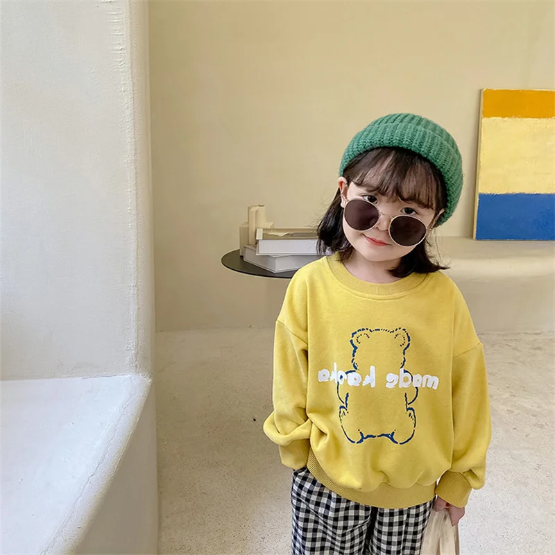 

Cute Autumn Children Cartoon O-neck Sweatshirts Boys Girls Bear Print Cotton Loose Pullovers