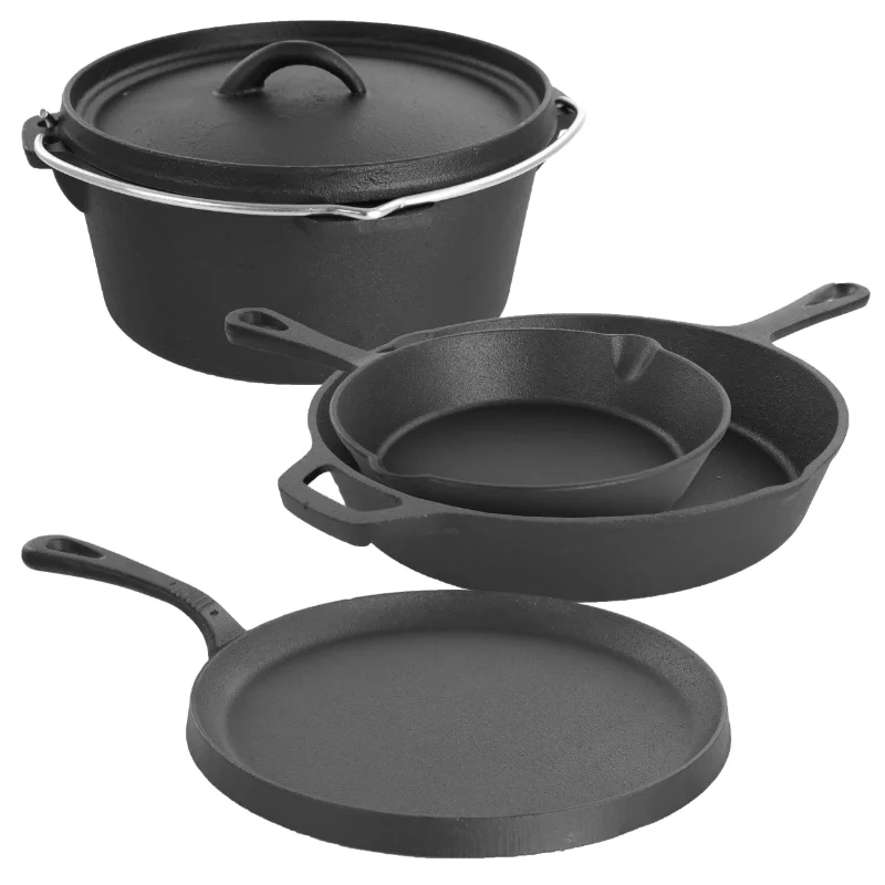 

MegaChef Pre-Seasoned Cast Iron 5-Piece Kitchen Cookware Set, Pots and Pans cooking pot cooking pots set cookware casserole