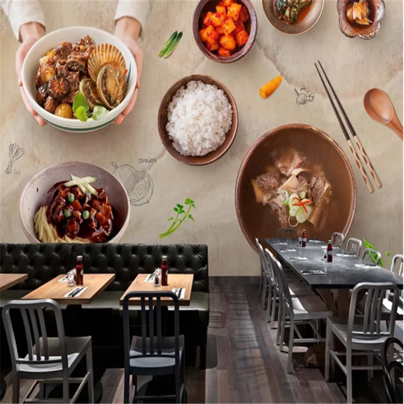 

Custom Hand- Korean rice dishes, small dishes, stewed soup, delicious restaurant background Industrial Decor Mural Wallpaper 3D