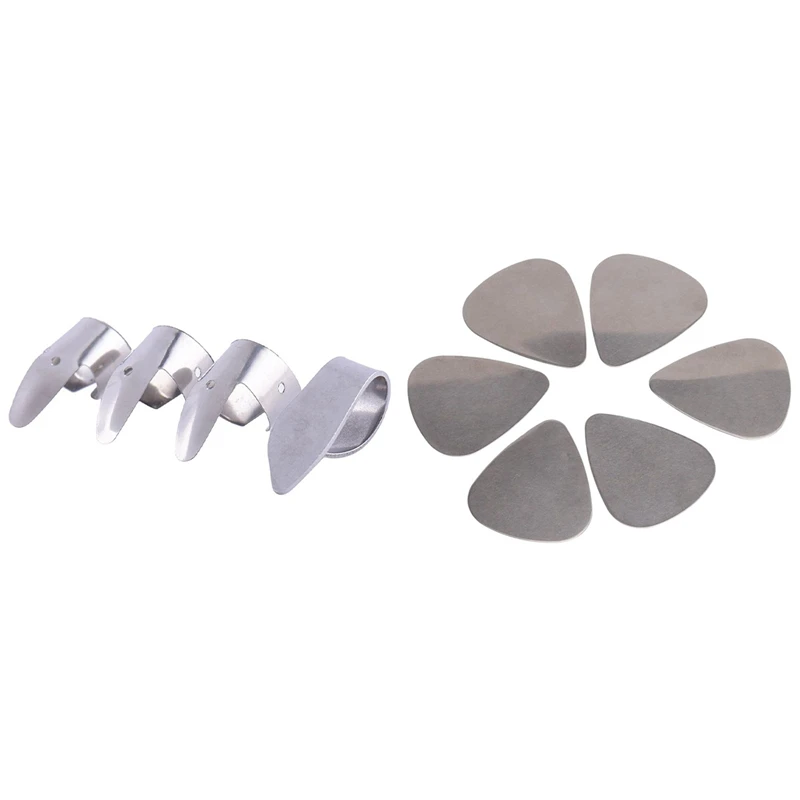 

6 шт., клюшки для гитары из нержавеющей стали, s-серебристые, с 3 металлическими клюшками для пальцев + 1 шт. набор для клюшки для большого пальц...