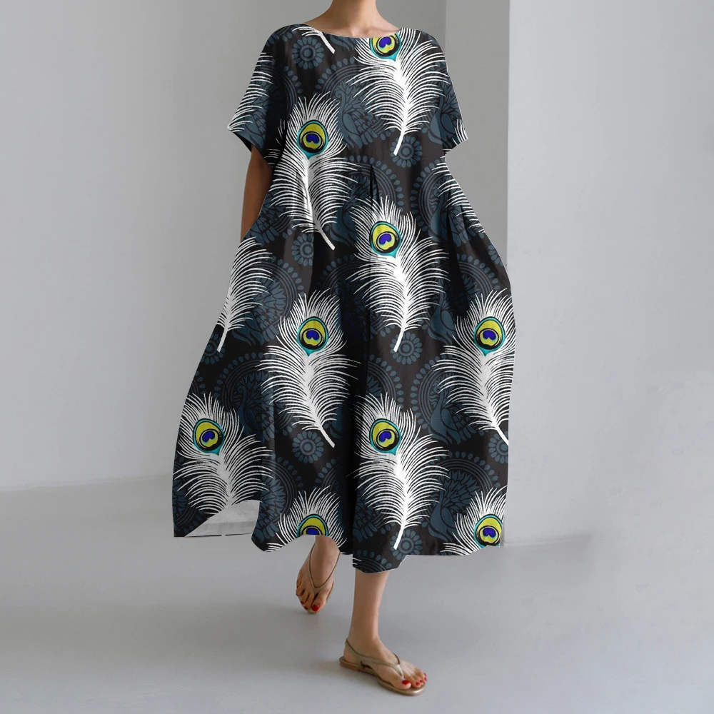 Элегантное женское богемное длинное платье модные платья с принтом павлиньих