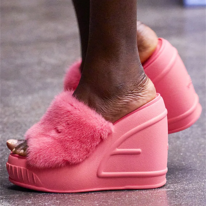 2023 Summer New Wedges Thick Bottom Women's Sandals Platform Round Toe Slip-on Female Shoes High Heels Peep Toe Ladies Footwear