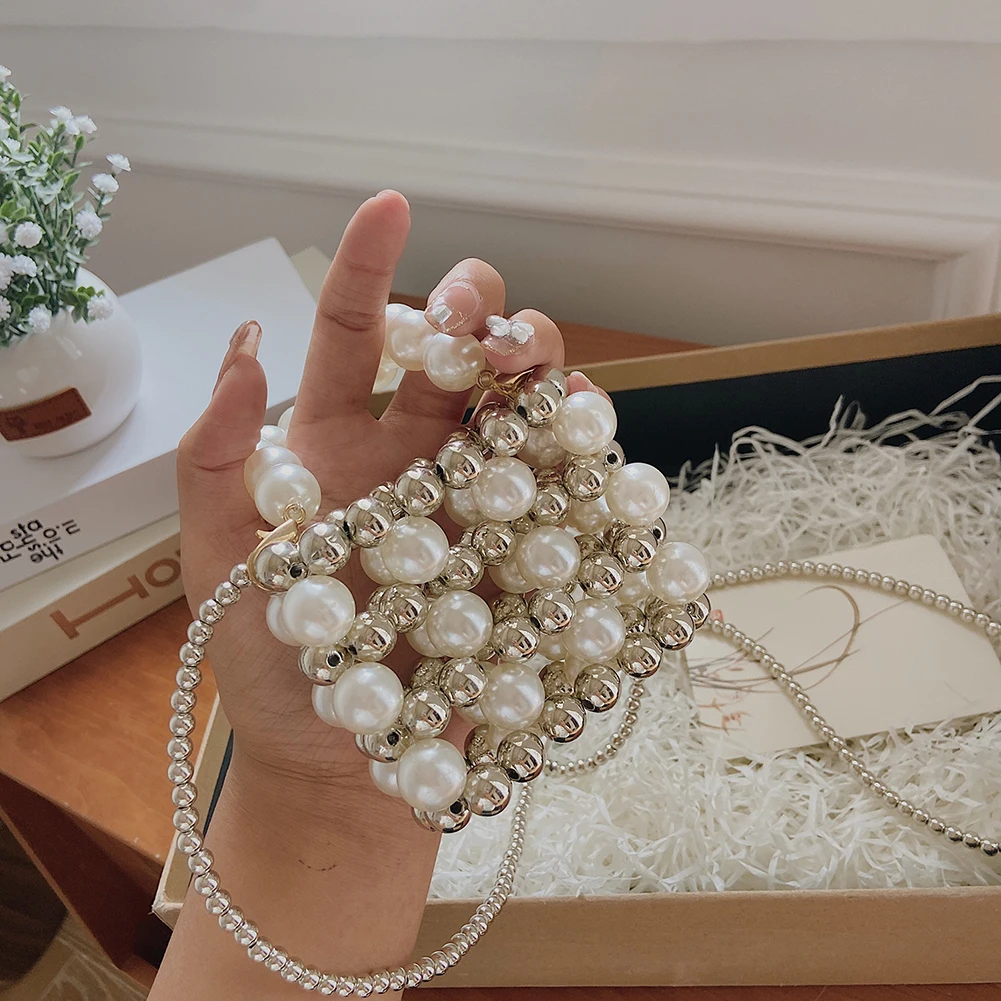 

Pearl Beaded Bag White Beaded Fairy Portable Messenger Bags with Chain Female Purses Handbags Shoulder Bag Woman Crossbody Tote