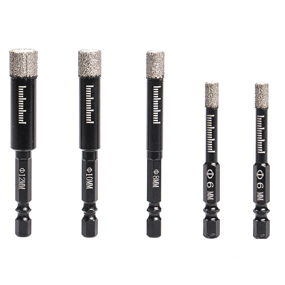 

5Pcs Brazing Hole Opener 6-12mm Dry Ceramic Tile Drill Bit Hex Shank Brazing Hole OpenerDrilling 6.35mm Hex Shank Power Tools