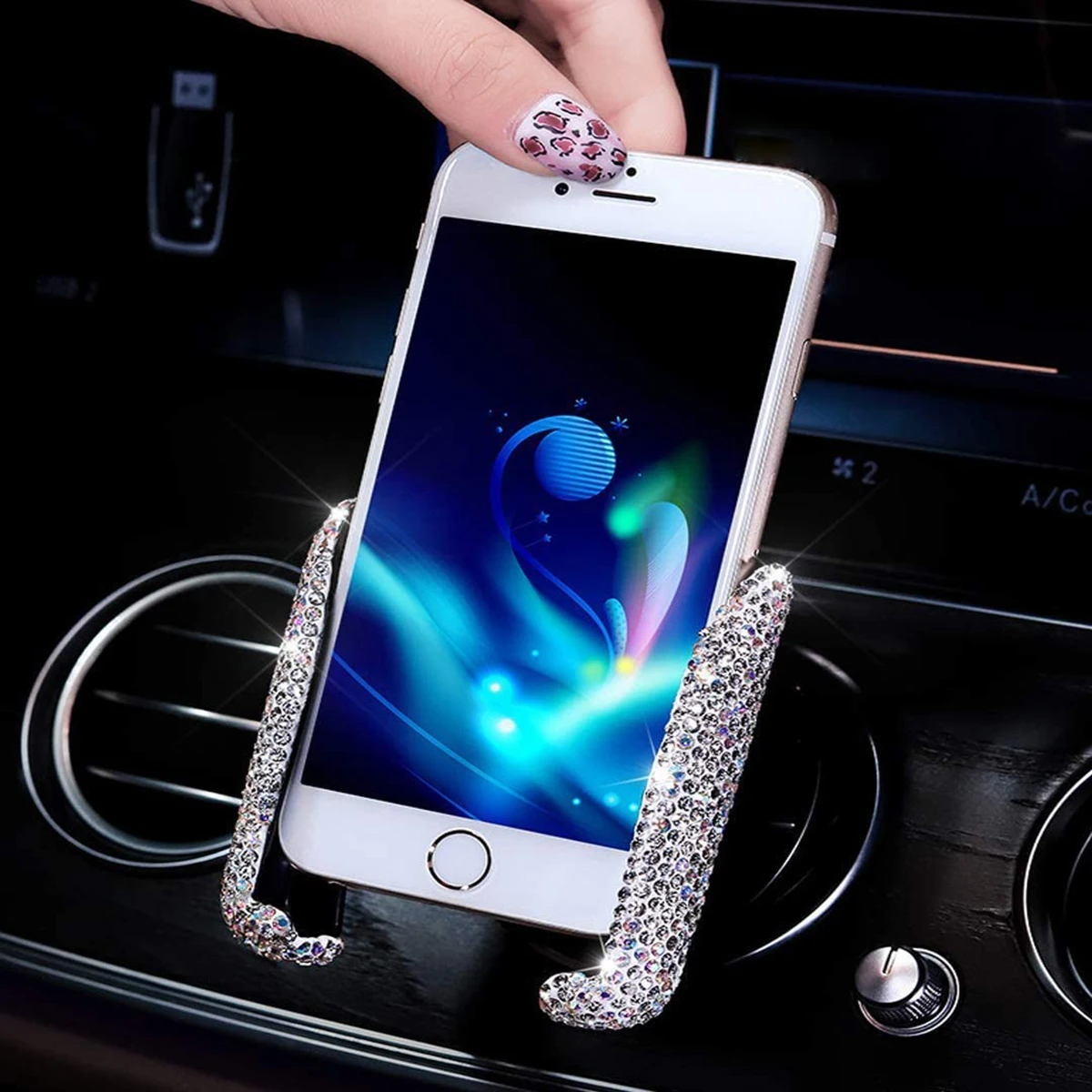 

Bling Car Phone Holder Mini Car Dash Air Vent Automatic Phone Mount Universal 360°Adjustable Crystal Auto Car Stand Phone Holder