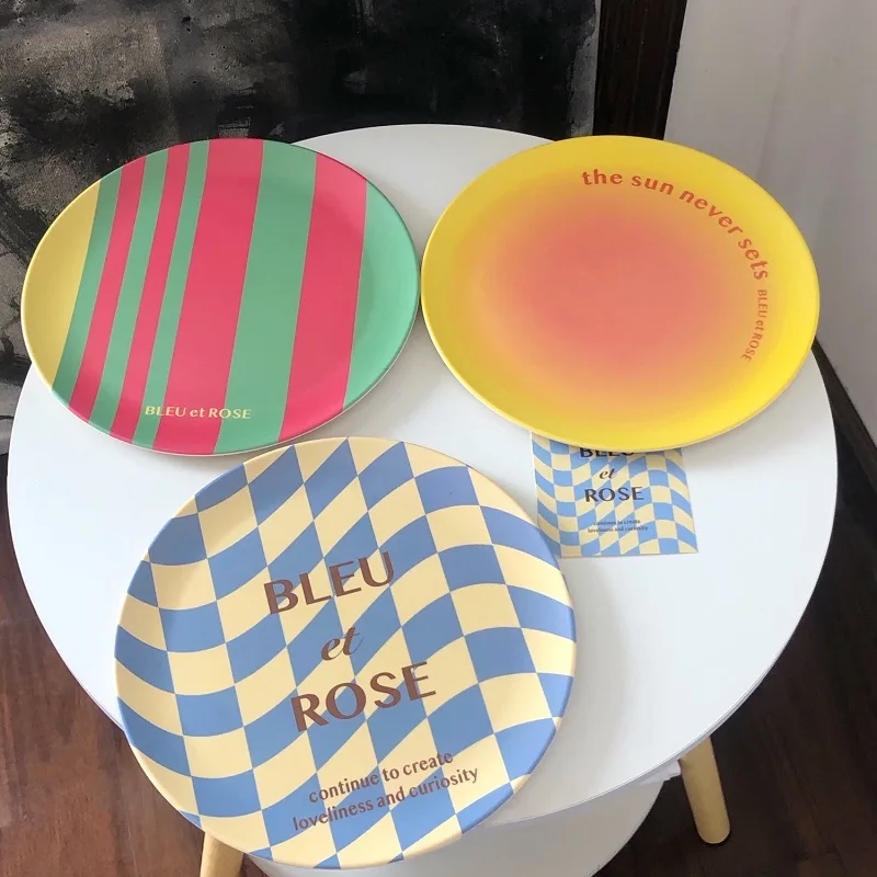 

Nordic Dining Plate Round Bamboo Fiber Breakfast Salad Anti-drop Dessert Cake Fruit Plate Home Decoration kitchen supplies 25CM