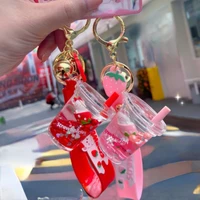 cartoon oiled strawberry bear keychain milk tea cup pink floating car key ring car keychain gift acrylic couple fashion jewelry