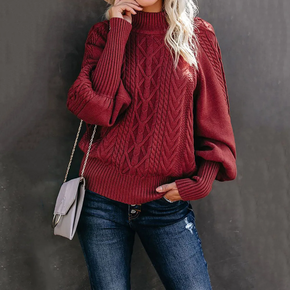 

2022 autumn and winter new mid-neck sweater women loose long-sleeved knitted pure color sweaters female casual office spring