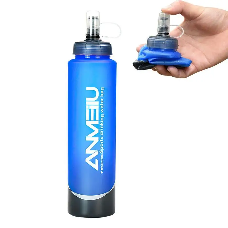 Soft Water Bottle Outdoor Sports Squeeze Water Pouch 500ML Hiking Water Bottle Hydration Bladder TPU Folding Drinking Water Bott