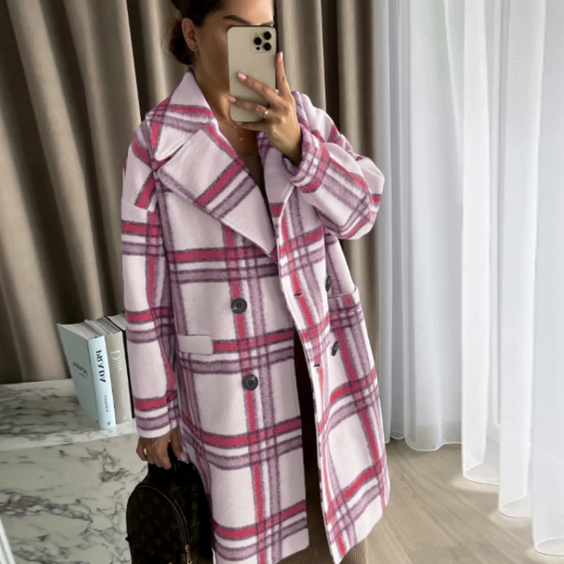 

Vintage Plaid Print Button Cardigan Women Overcoats Long Sleeve Commute Jacket Coat Fashion Winter Turn-Down Collar Ladies Coats