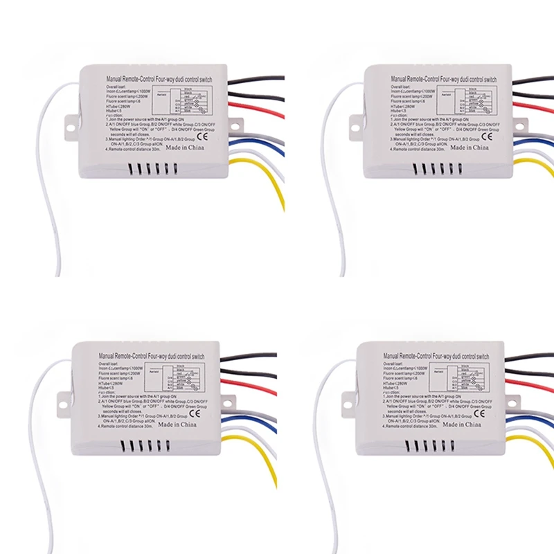 

4X 4 Way Light Lamp Digital Wireless Remote Control Switch ON/OFF 220V