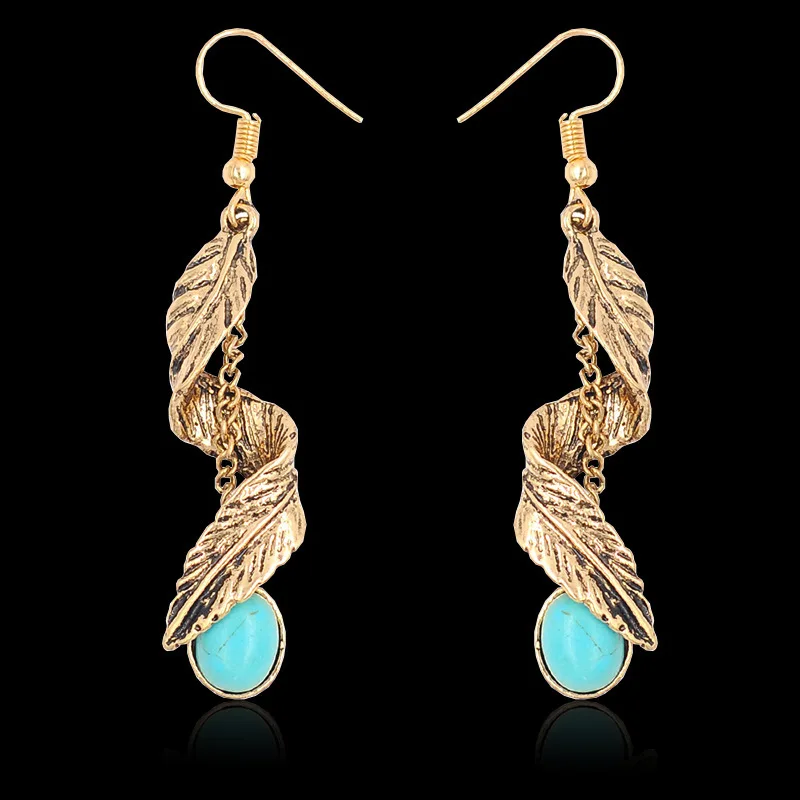 

Vintage Leaf Turquoise Boho Earrings Accessories Personality Gift Fashion Women Earrings for Party Creative Jewelry