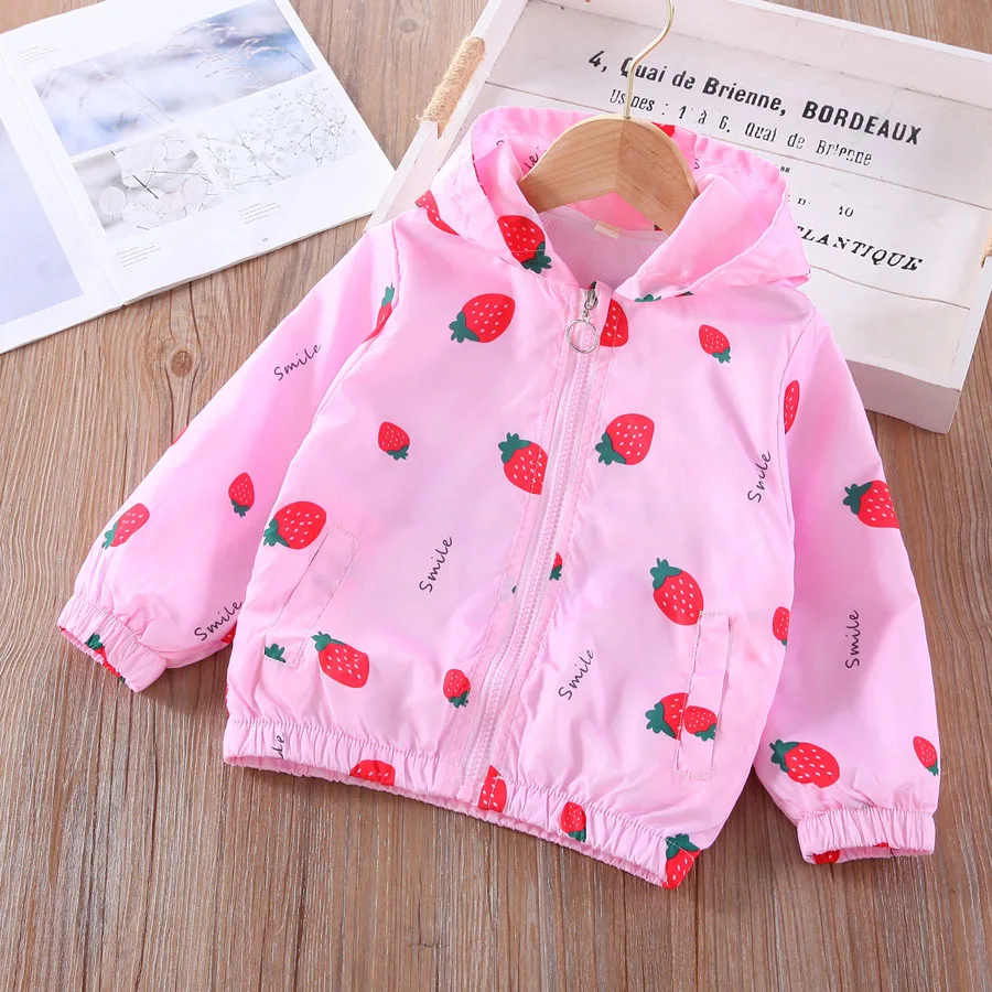 

Strawberry Jackets and Coats Kids Girls Clothing 2 to 9 Years Spring Autumn Hooded Long Sleeve Outerwear Windbreaker Cardigan