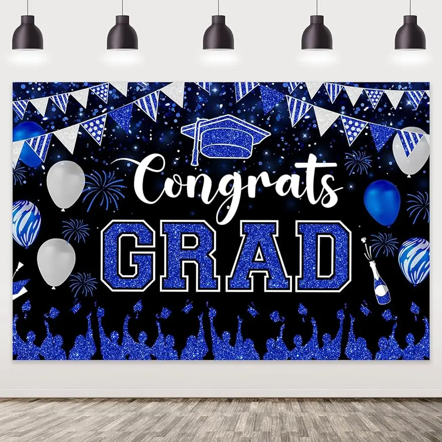 Фоновая ткань для выпускного 2024 5*3 фута синяя Черная